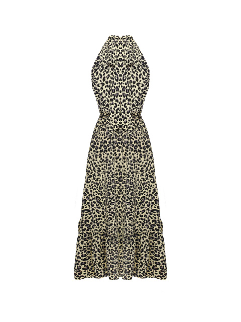 Бежевое платье-миди из вискозы с леопардовым принтом, 2