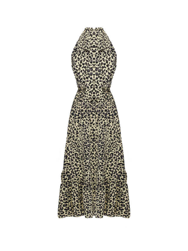 Бежевое платье-миди из вискозы с леопардовым принтом, 2