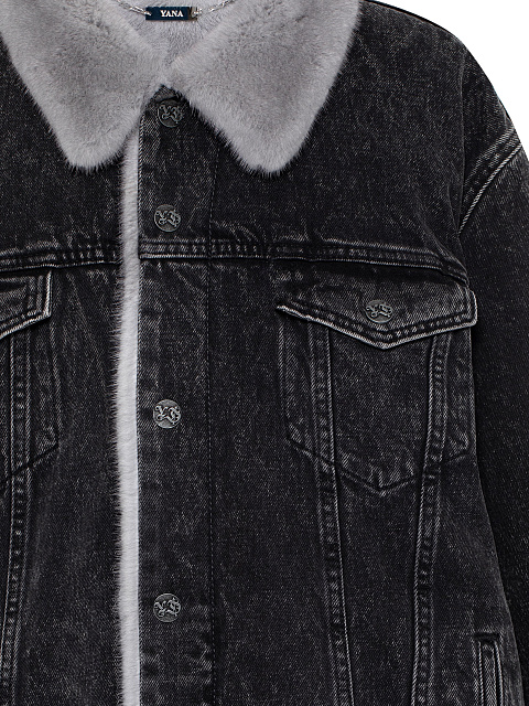 Серая джинсовая куртка с подкладом из меха норки, 3