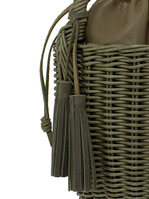 Cумка-корзина цвета хаки с мешочком из кожи, 5