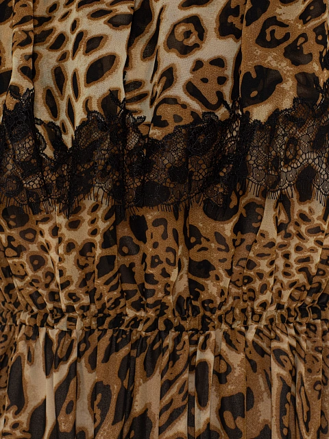 Коричневое платье-миди из шифона с леопардовым принтом, 3