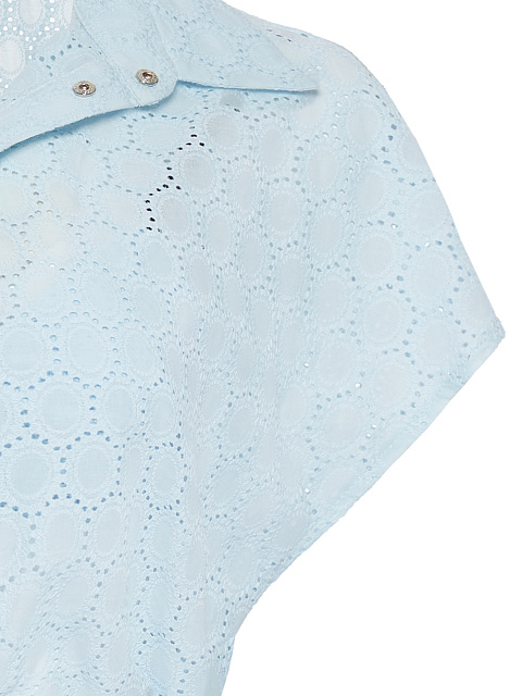 Голубой хлопковый сет из рубашки с коротким рукавом и бра, 5