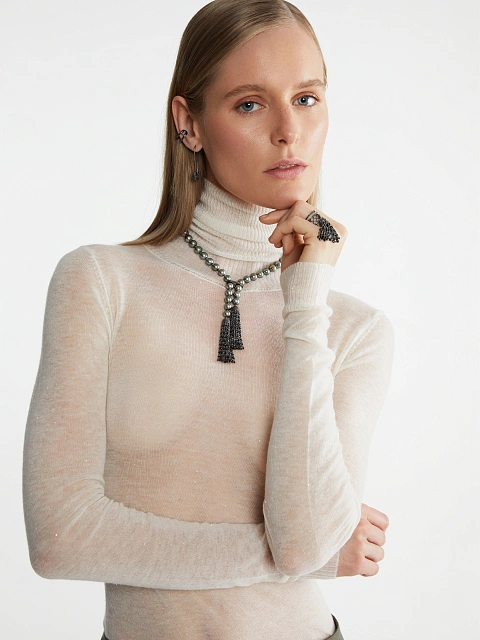 Белая полупрозрачная водолазка из шерсти мериноса, 2 Белая полупрозрачная водолазка из шерсти мериноса, 2