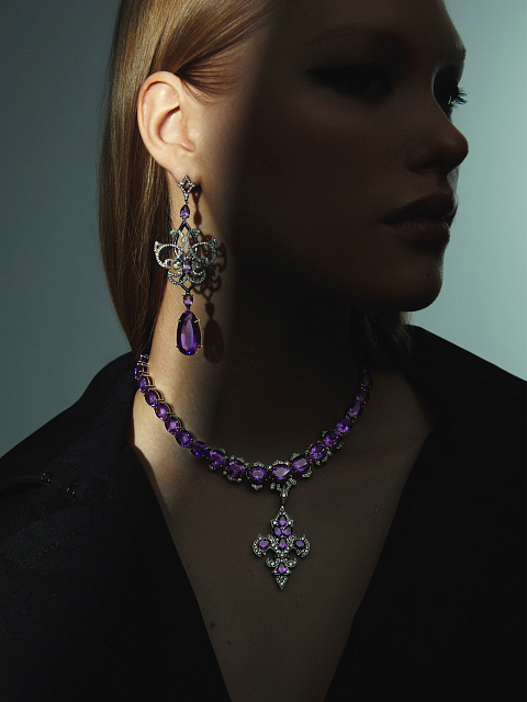 Серьги из черненого золота с аметистами и бриллиантами, 4 Серьги из черненого золота с аметистами и бриллиантами, 4