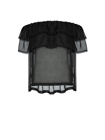 Черный шифоновый топ с открытыми плечами, 1