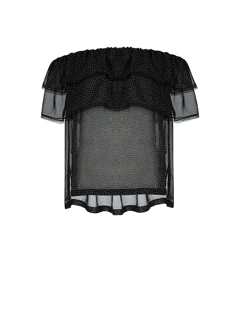 Черный шифоновый топ с открытыми плечами, 1