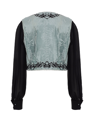 Голубой жилет из меха свакара с вышивкой, 2