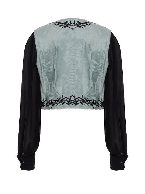 Голубой жилет из меха свакара с вышивкой, 2