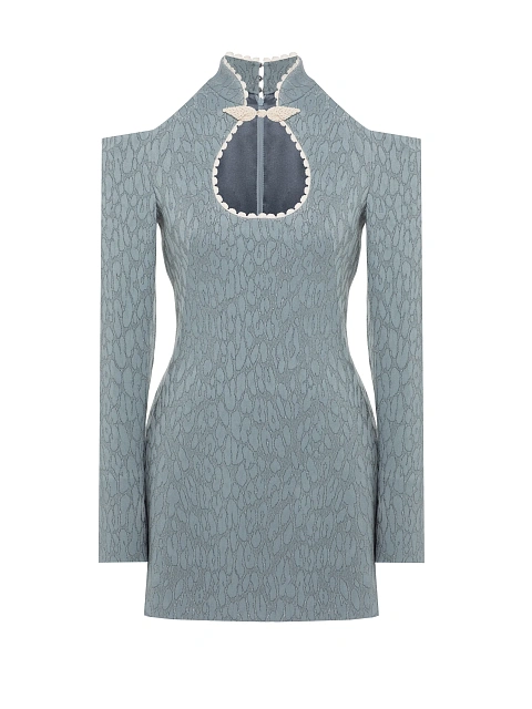 Серое платье-мини из жаккарда с леопардовым узором, 1