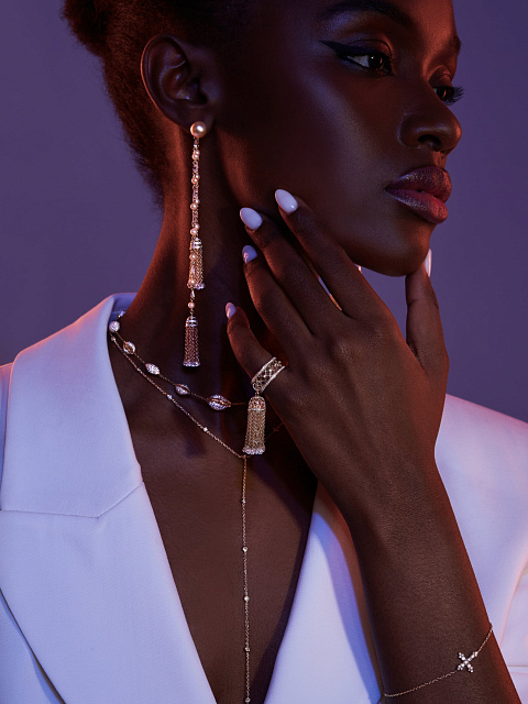 Серьги-кисти из желтого золота с золотым жемчугом и бриллиантами, 3