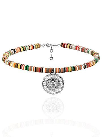 Колье-чокер из разноцветного каучука с кулоном из серебра, 1