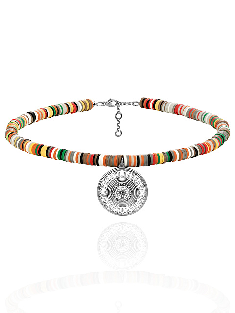 Колье-чокер из разноцветного каучука с кулоном из серебра, 1