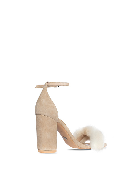 Бежевые замшевые босоножки с мехом норки, 3 Бежевые замшевые босоножки с мехом норки, 3