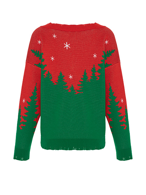 Зелено-красный пуловер с лесным пейзажем, 2