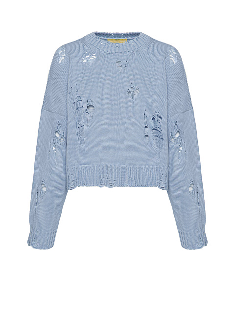 Голубой укороченный свитер из хлопка с дырками, 1