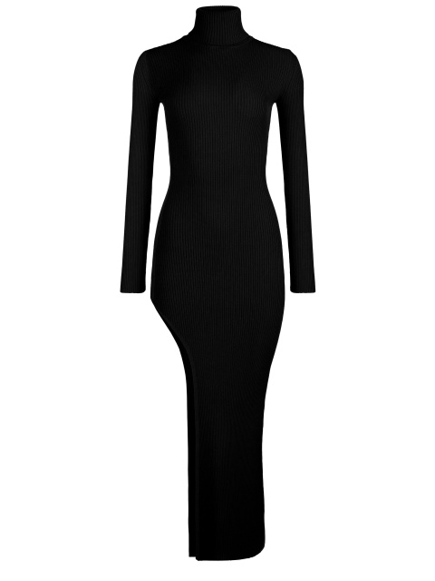 Черное трикотажное платье-макси с вырезом, 1