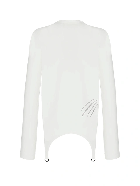 Белый хлопковый лонгслив с фигурным низом и серебристыми стразами, 2 Белый хлопковый лонгслив с фигурным низом и серебристыми стразами, 2
