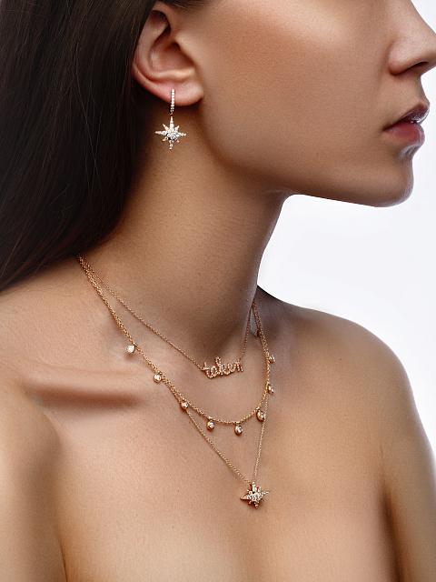 Серьги в виде звезд из розового золота и коричневых бриллиантов круглой огранки, 2 Серьги в виде звезд из розового золота и коричневых бриллиантов круглой огранки, 2