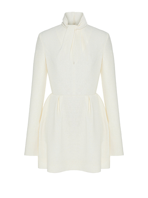 Молочное платье-мини с драпировкой, 1