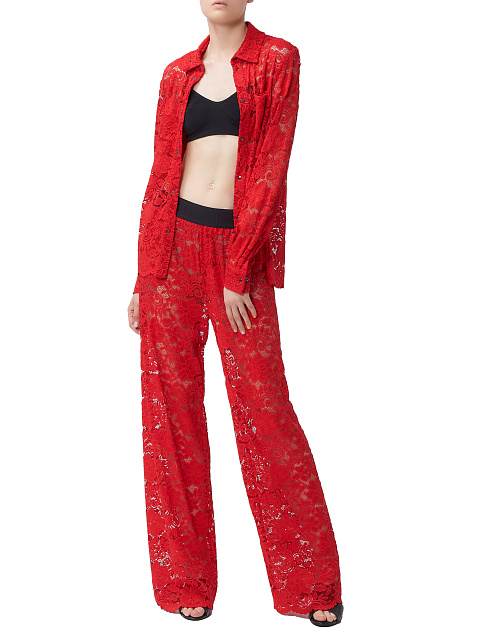 Красный кружевной костюм из рубашки и брюк, 7