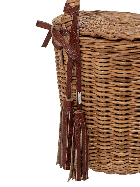 Коричневая сумка-корзина с декором из бордовой кожи, 3