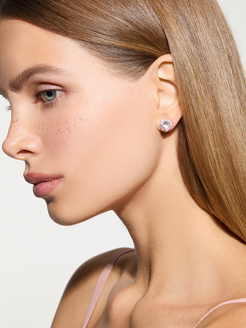 Пусеты из белого золота с морганитом в огранке «сердце» и бриллиантами, 2