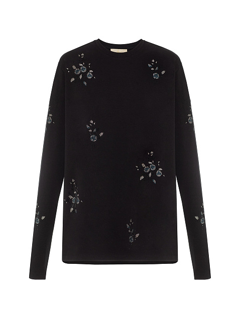 Черный хлопковый лонгслив со стразами, 1