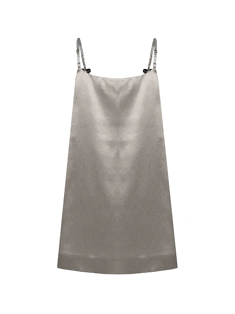 Серебристое платье-мини из атласа с бантами из страз, 2