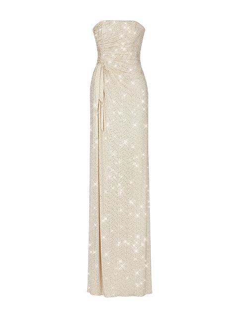 Бежевое платье-макси со стразами, 1