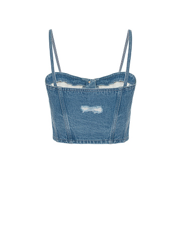 Синий топ из вареного денима с потертостями, 2