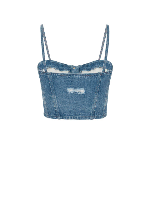 Синий топ из вареного денима с потертостями, 2