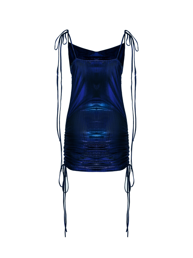 Синее платье-трансформер из трикотажа с металлическим блеском, 2