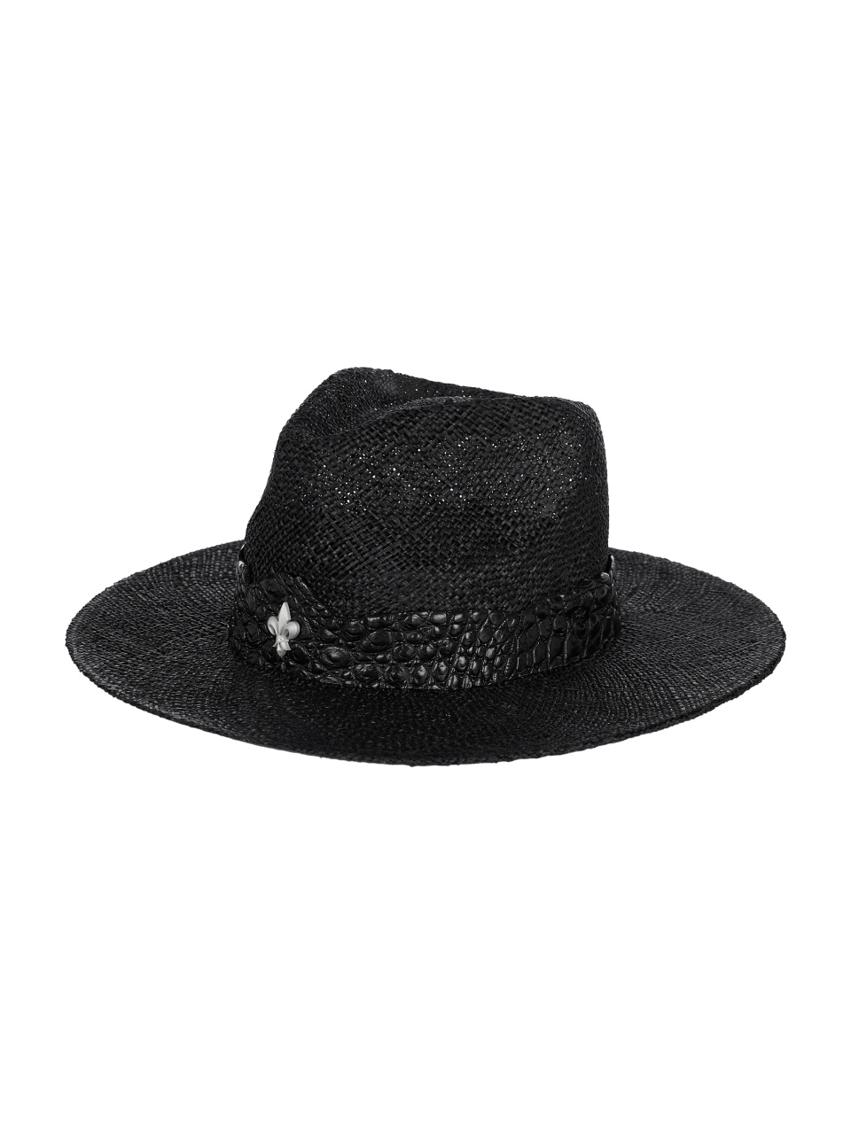 Черная соломенная шляпа с отделкой из кожи крокодила, 1