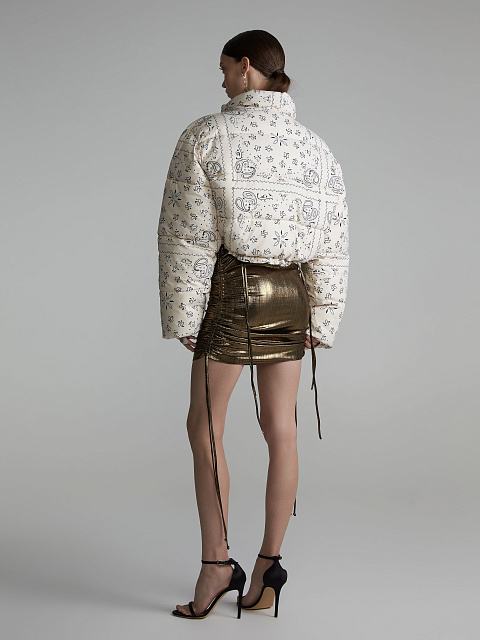 Молочный укороченный пуховик с узором «пейсли», 7