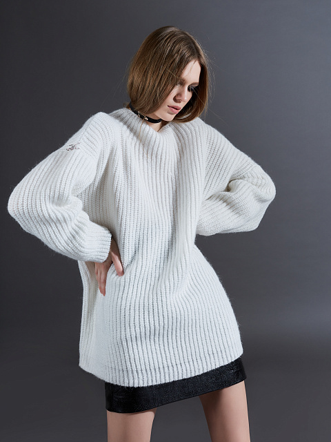 Белый шерстяной свитер в рубчик, 4