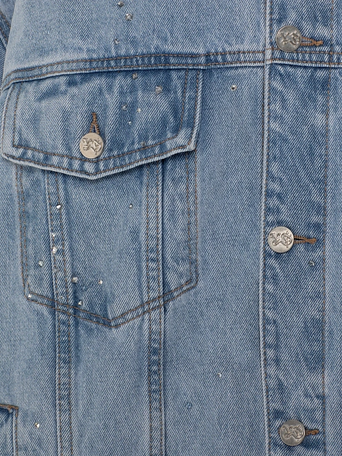 Голубая объемная куртка из денима с перьями и стразами, 3