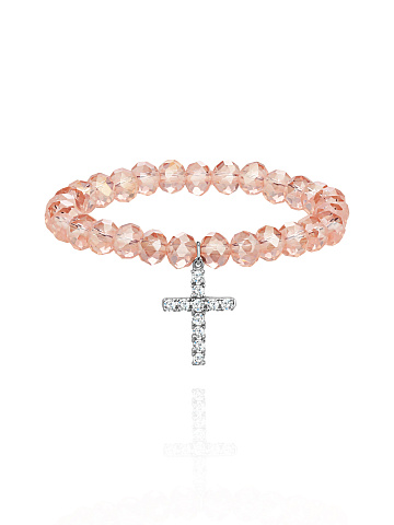 Браслет из кварца, серебра и фианитов с подвеской-крестиком, 1 Браслет из кварца, серебра и фианитов с подвеской-крестиком, 1