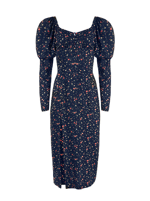 Синее платье-миди с цветочным принтом, 1 Синее платье-миди с цветочным принтом, 1
