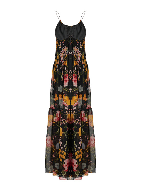 Черное платье-макси из шифона с цветочным принтом, 2 Черное платье-макси из шифона с цветочным принтом, 2