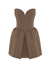 Коричневое платье-мини из хлопка в клетку Коричневое платье-мини из хлопка в клетку