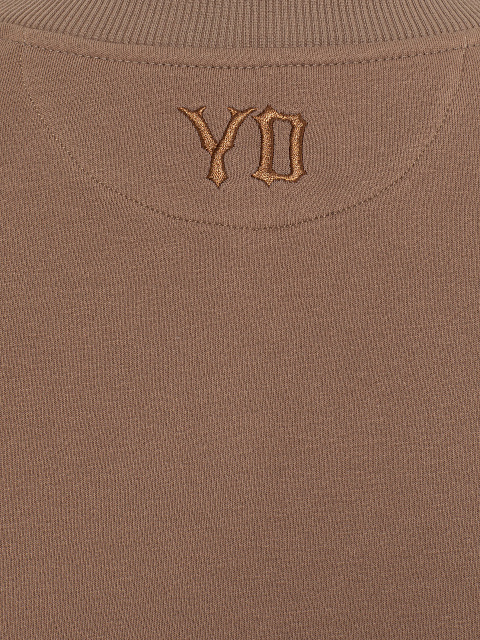 Бежевый трикотажный костюм с вышивкой Peace, 5