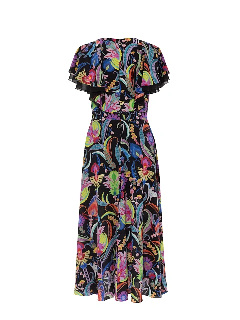 Черное платье-миди из шелка с принтом, 3