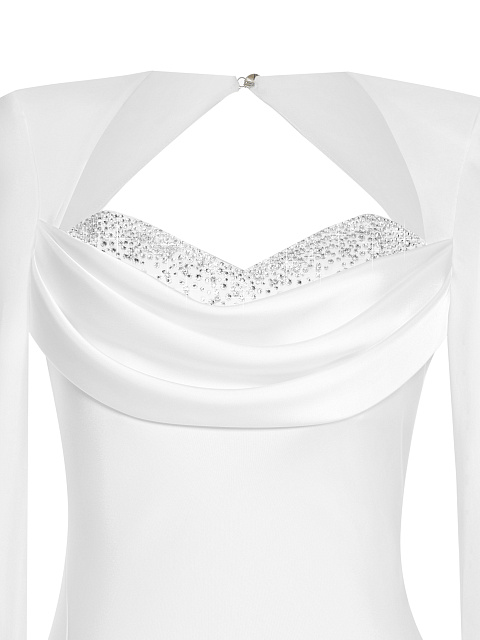 Белое платье-макси из шелка с открытой спиной и стразами, 3