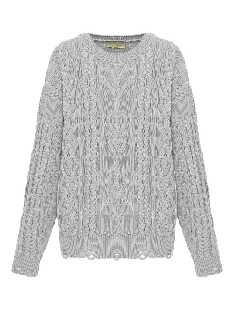 Светло-серый унисекс хлопковый свитер с косами, 1