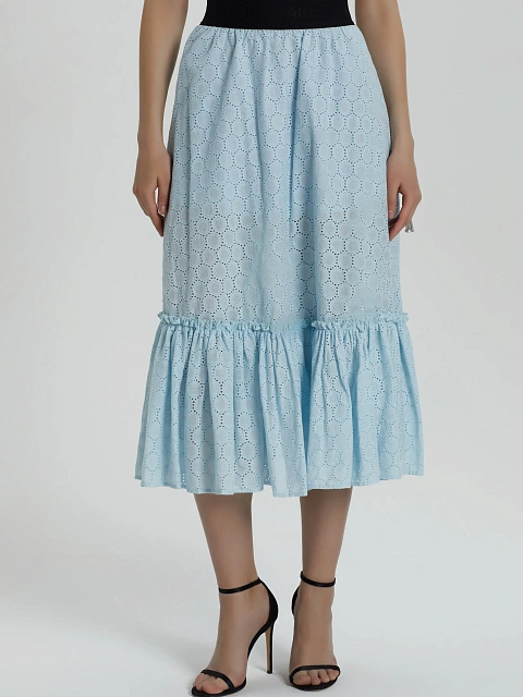 Голубая юбка-миди из хлопкового кружева, 2