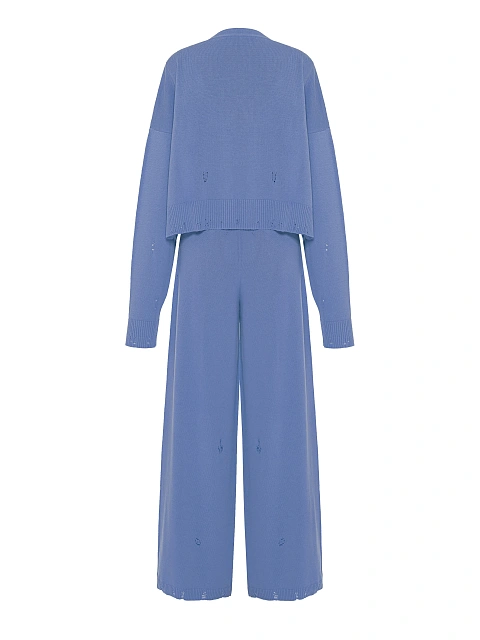 Сиреневый вязаный комплект из кардигана, топа и брюк, 3