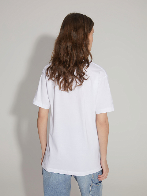 Белая футболка из хлопка с вышивкой и стразами, 6