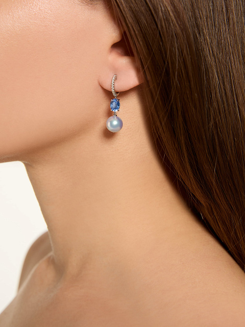 Серьги из белого золота с жемчугом и сапфирами, 2 Серьги из белого золота с жемчугом и сапфирами, 2