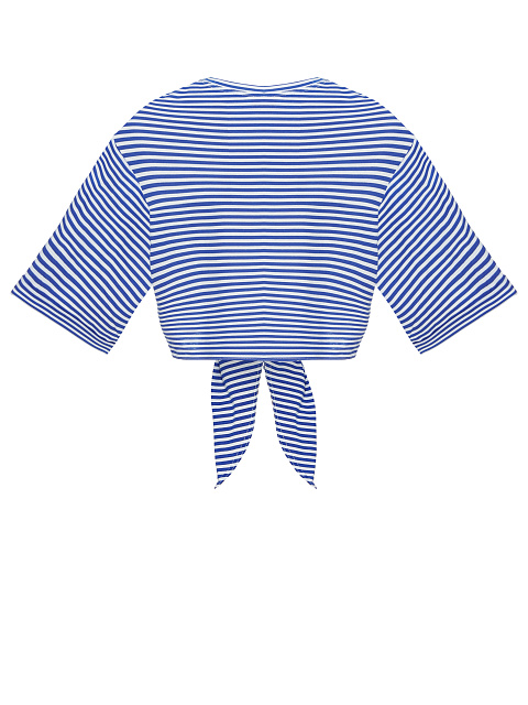 Укороченная синяя футболка в полоску c белым принтом, 2