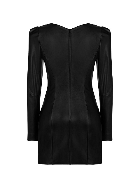 Черное платье-мини из эко-кожи, 2